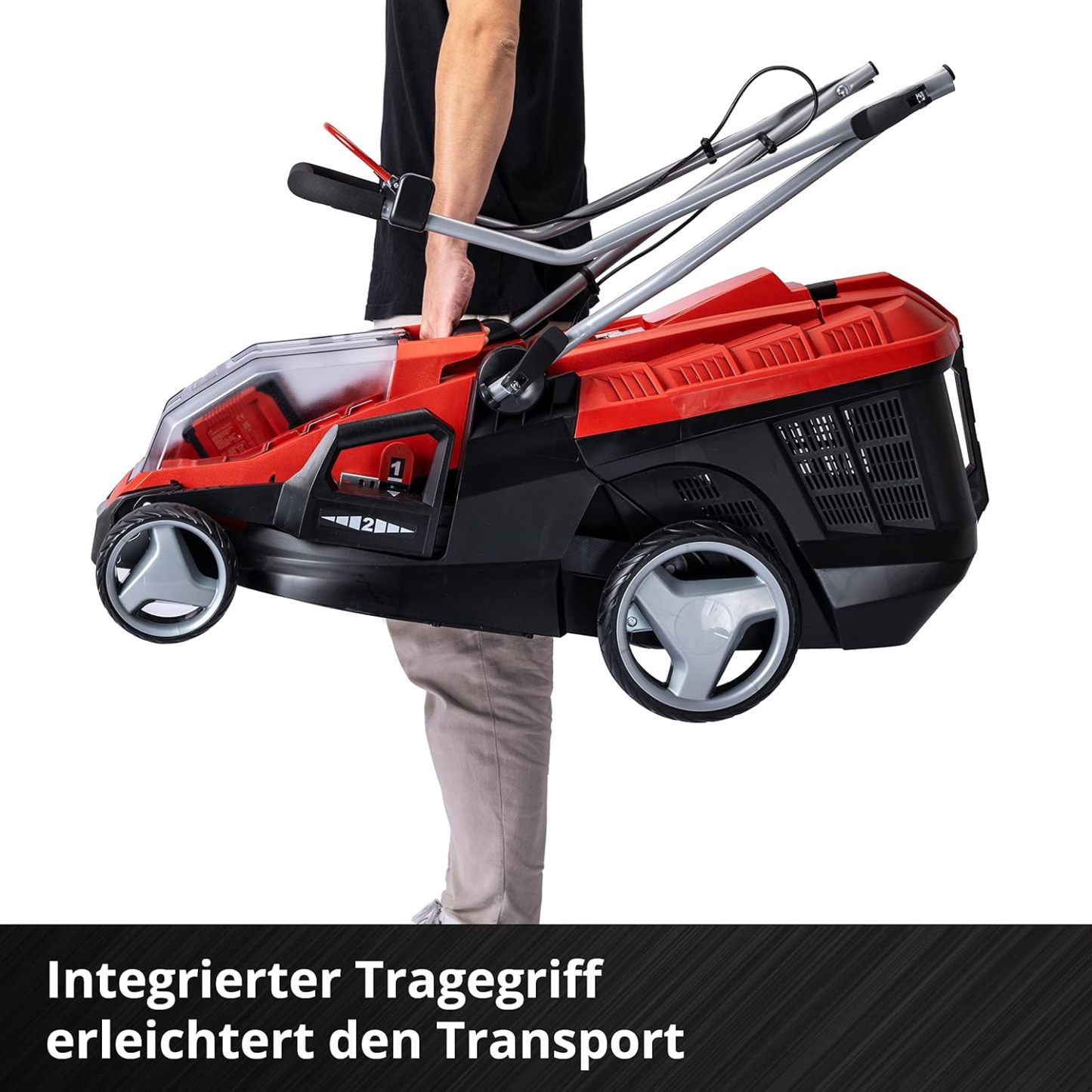 Einhell Akku-Rasenmher GE-CM 36/36 Li Kit Power X-Change (36 V, 36 cm Schnittbreite, bis 400 m, Brushless, 40L Fangkorb, 25-75 mm Schnitthhe, inkl. 2x 4,0 Ah Akku + 2x Ladegert)