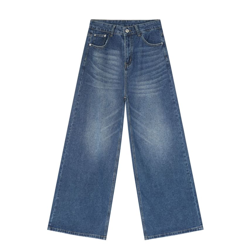 pinkdropper - High Waist Washed Wide Leg Jeans