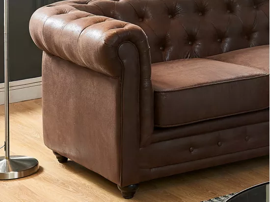 Canapé d'angle CHESTERFIELD en microfibre aspect cuir vieilli