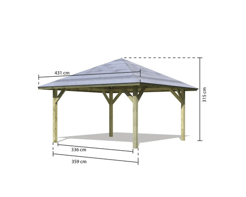 Paviljoen Karibu Dannau 1 met paalankers 359 x 359 cm drukbehandeld