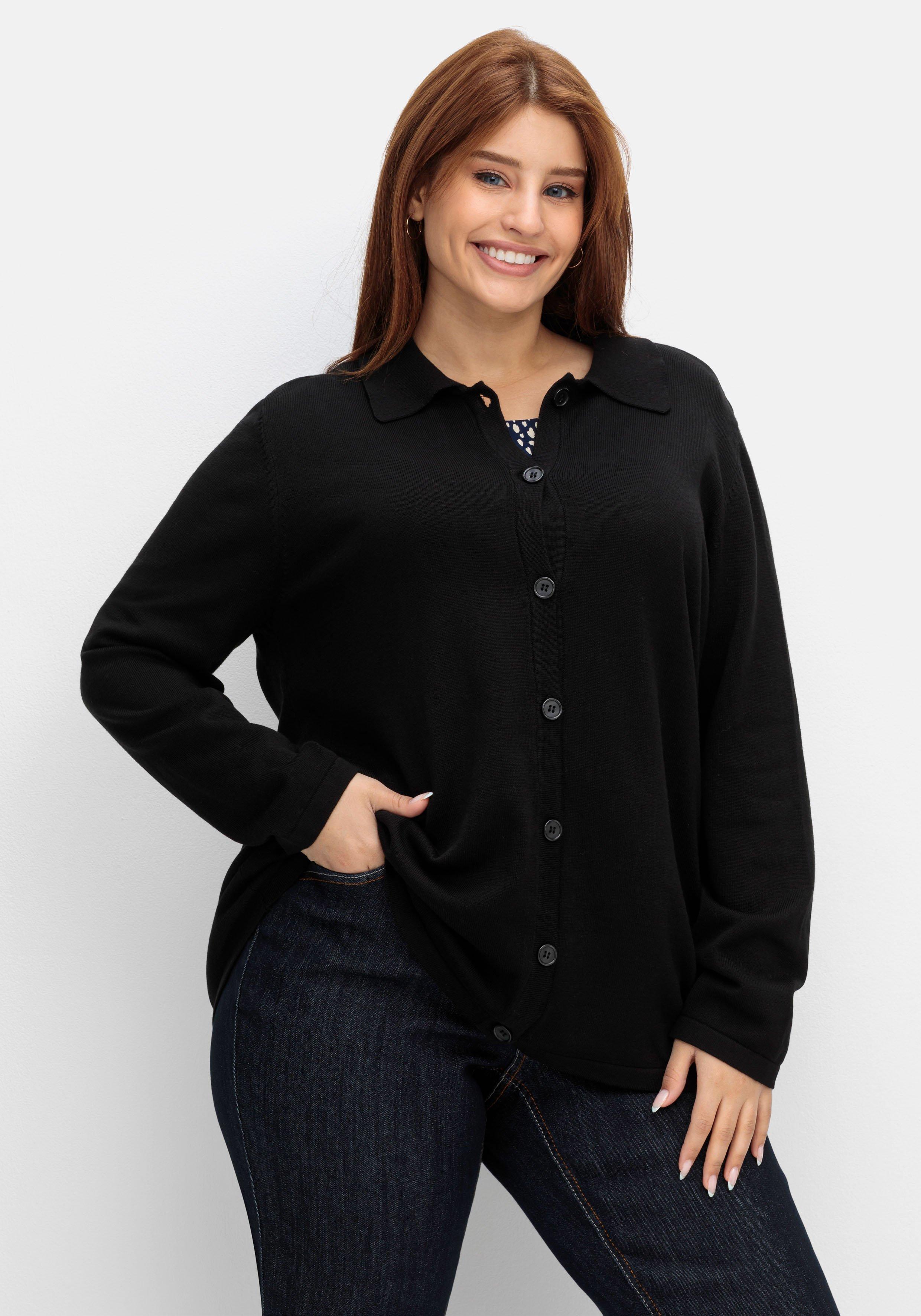 Strickjacke in Petite Passform, mit Polokragen