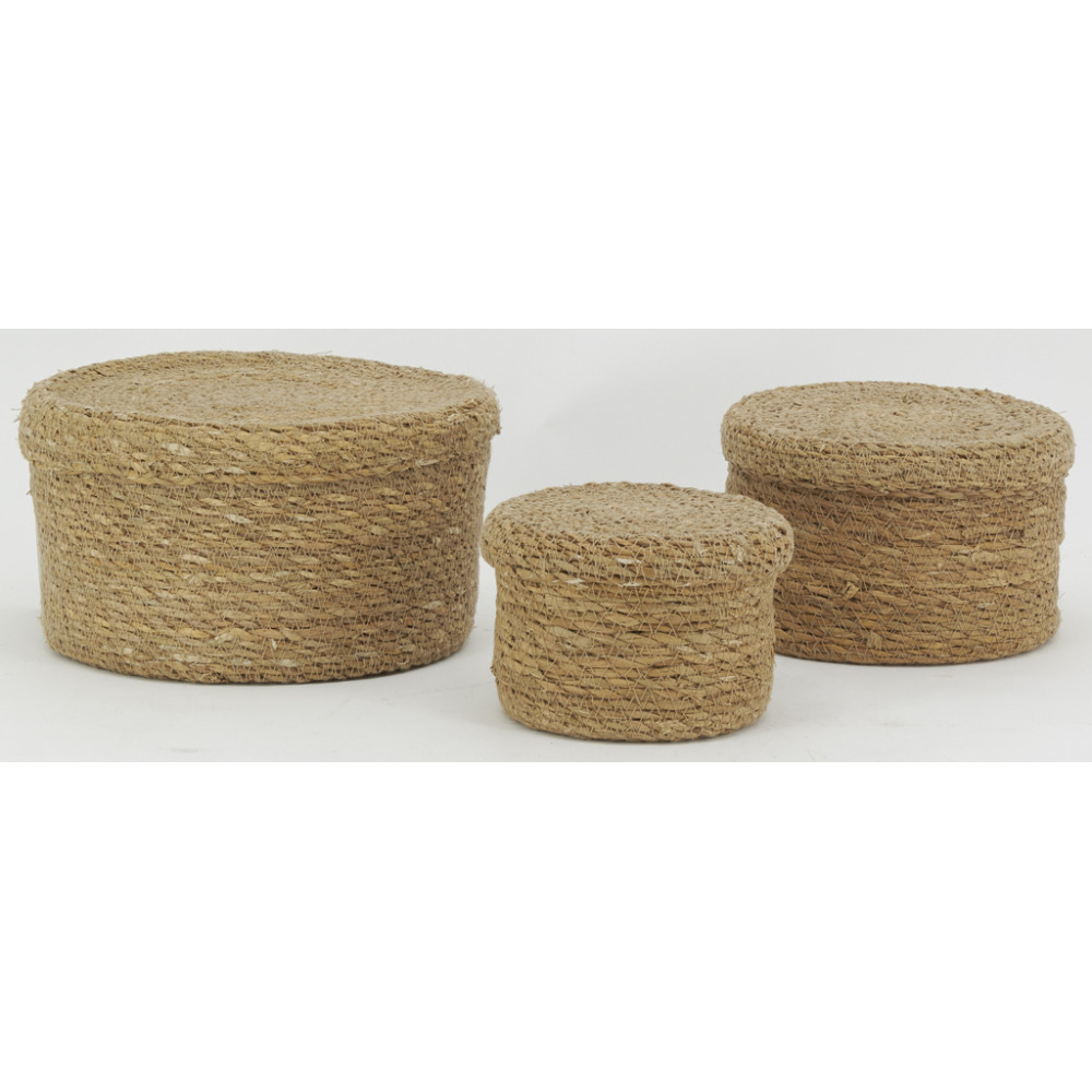 Boites rondes en jonc naturel (lot de 3)