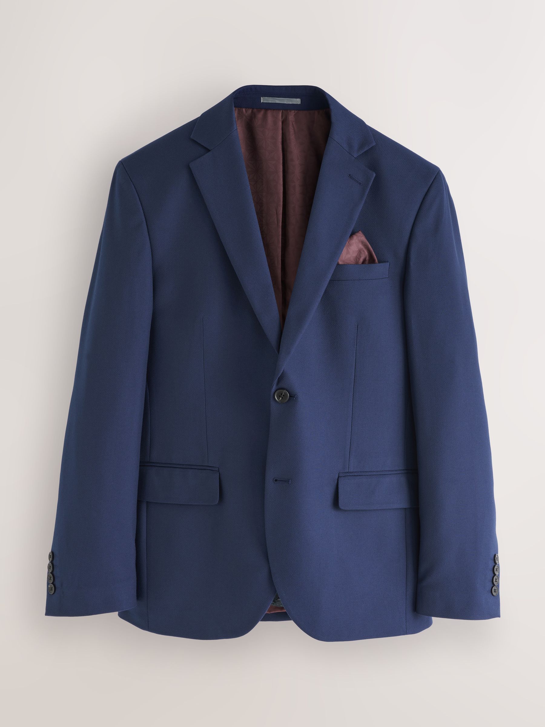 Helderblauw - Normale Pasvorm - Kostuum met textuur: colbert