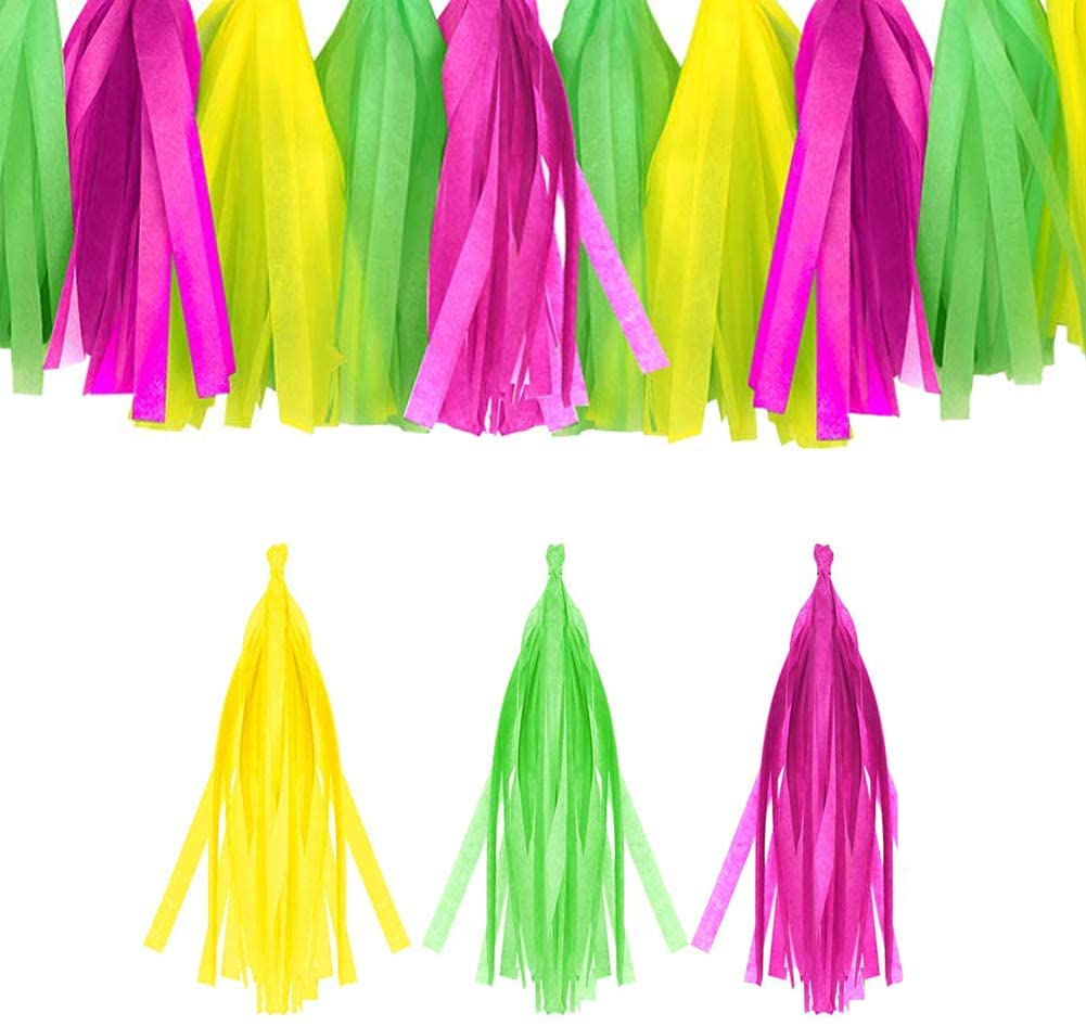 (14-tlg. Set) Sommer Party Dekoration Accessoires Ananas Pompon's / Rosetten / Flamingo Girlande / Quasten - Tropical Hawaii