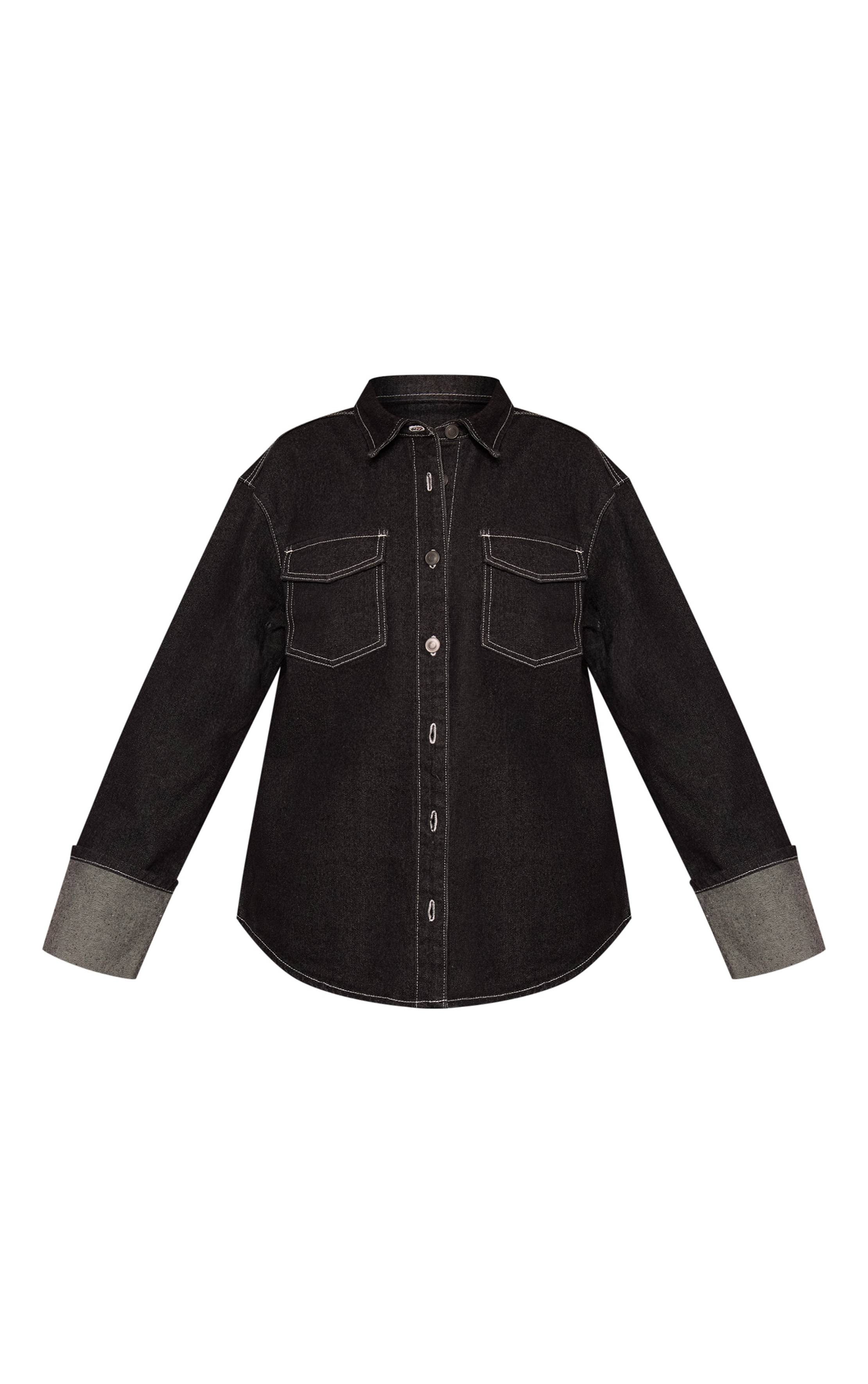 Bleu Chemise En Jean Délavé Indigo Brut Oversize Avec Poignets Retroussés