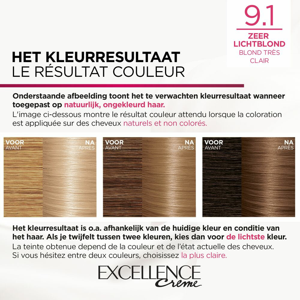 L'Oréal Excellence Crème Permanente Crèmekleuring 9.1 Zeer Licht Asblond