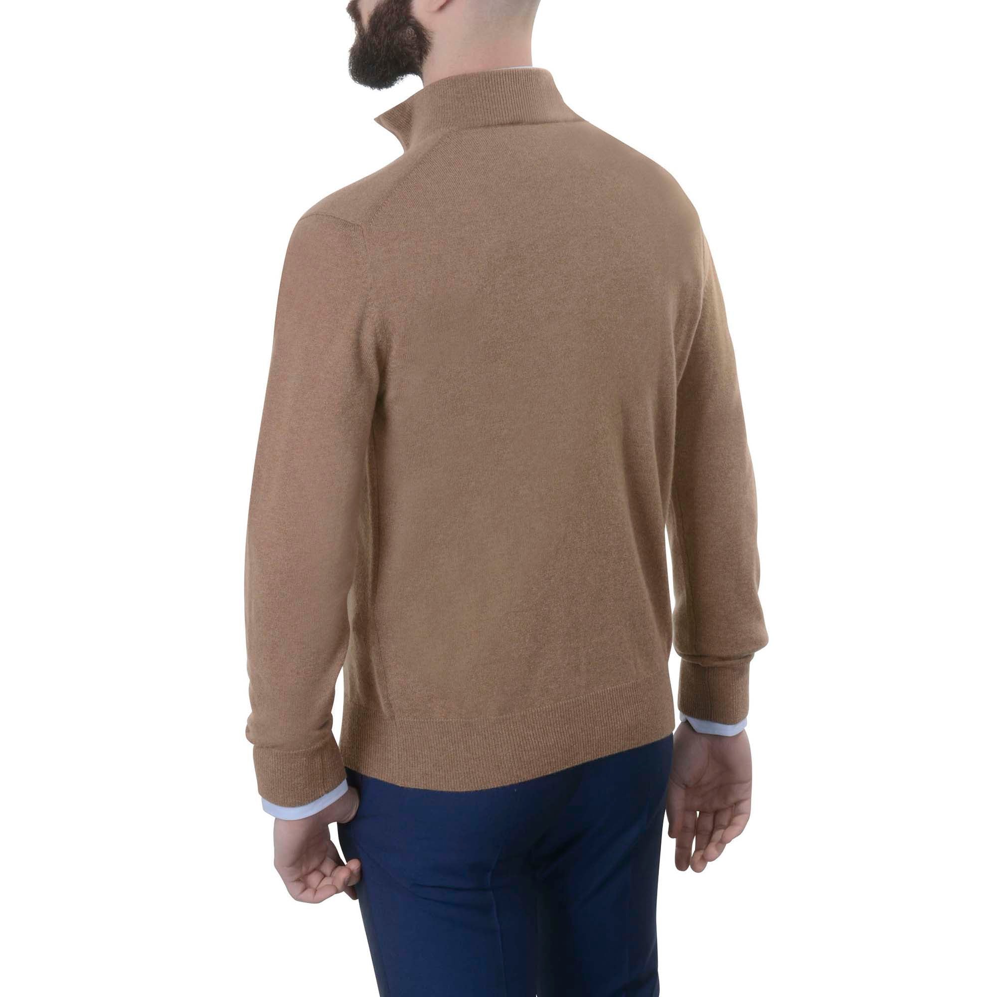 Pull 100% cachemire col zip camel