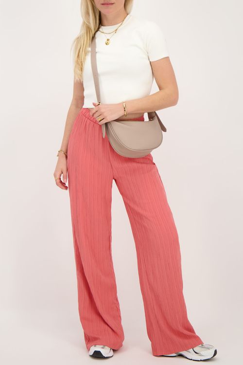 Koraal-roze wide leg crinkle broek