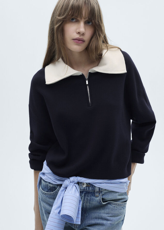 MANGO Sweater with contrasting collar Navy