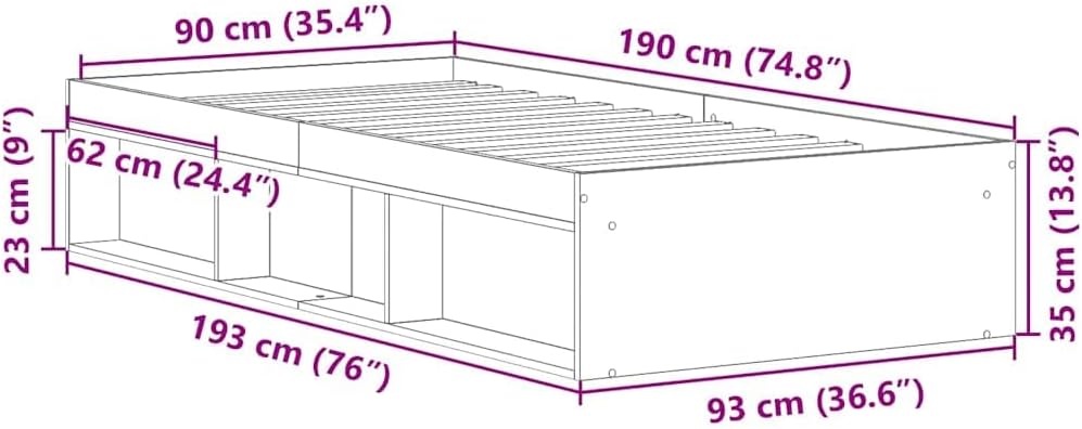 vidaXL Bettgestell ohne Matratze Artisan-Eiche 90x190cm Holzwerkstoff, Bettrahmen, Bett, Einzelbett, Schlafzimmermöbel, Lattenrost, Schlafzimmerbett