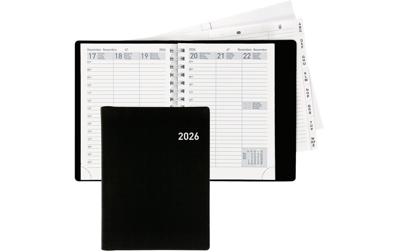 Geschäftsagenda Rex Wire-O Schwarz, 10 x 14 cmTaschenagenda 2026
