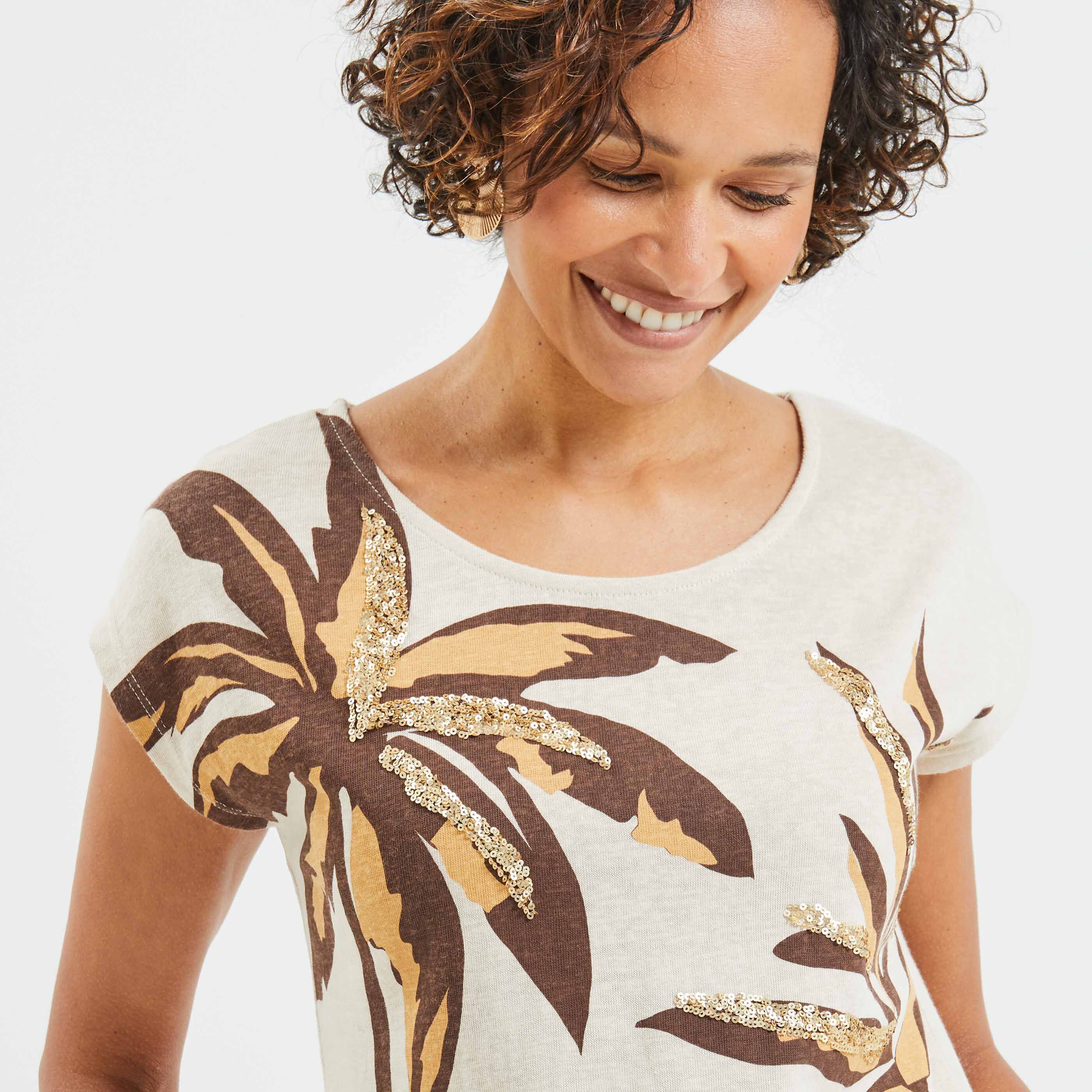 Tshirt imprimé femme - BEIGE