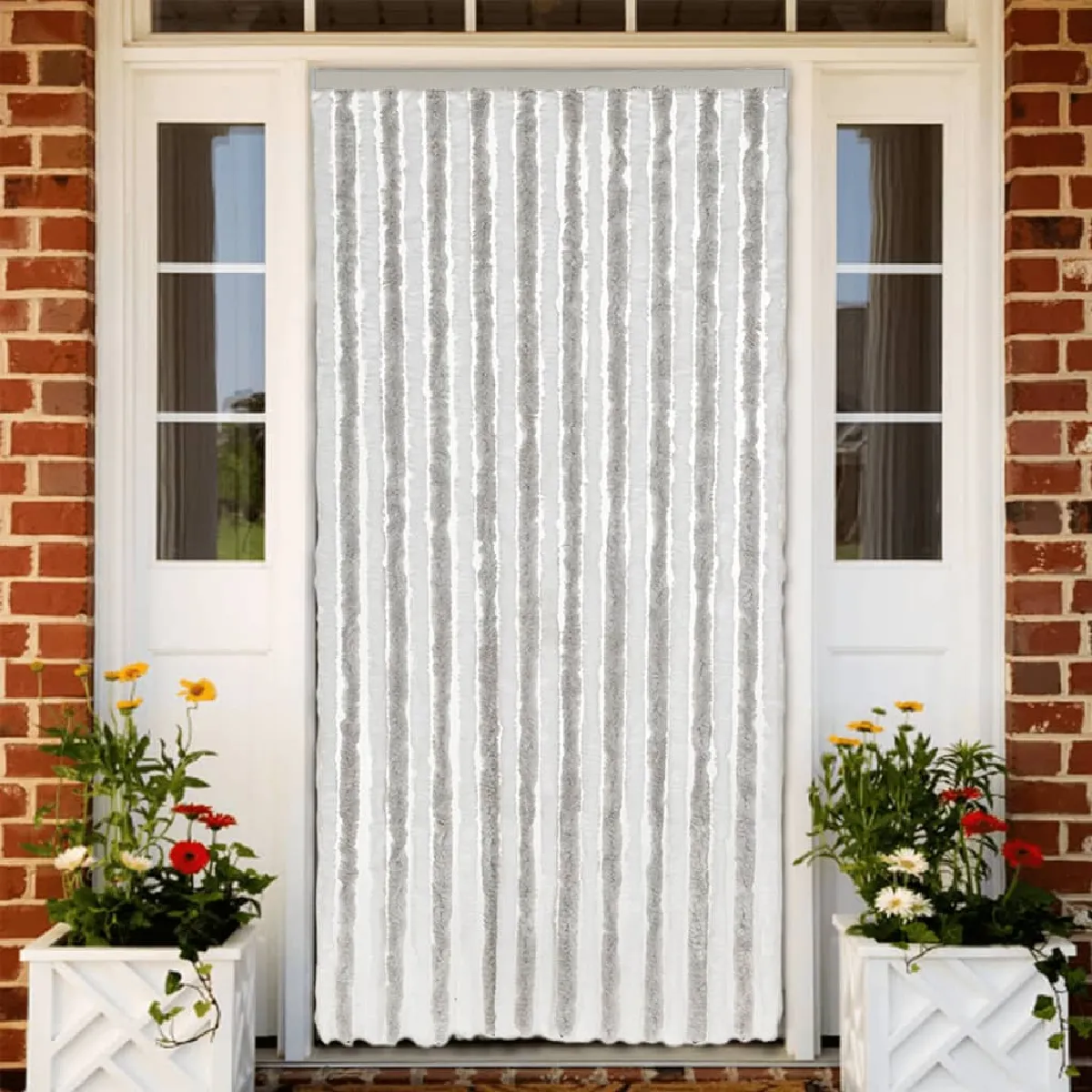 vidaXL Rideau anti-mouches gris clair et blanc - 90x220 cm