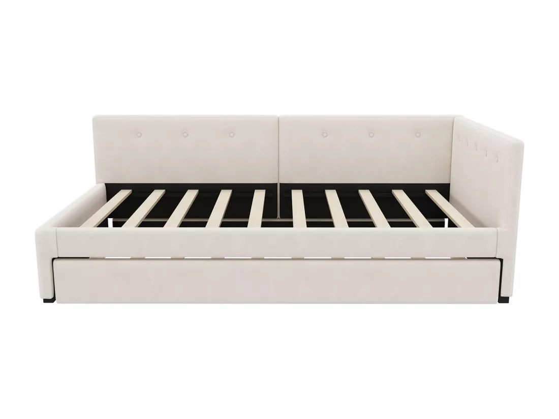 Lit banquette rembourré en velours 90x200cm + un lit gigogne 90x190cm - Beige