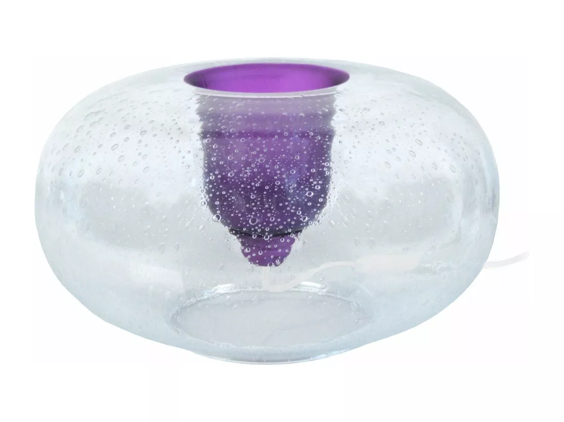 Lampe a poser verre transparent, violet 19 cm.