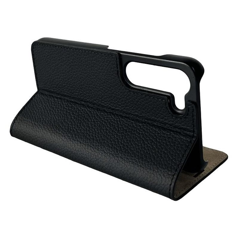 Samsung Galaxy S23 5G Echtleder Book Case Tasche Flip Cover Hand Made (MARCS23-M01) - Schwarz