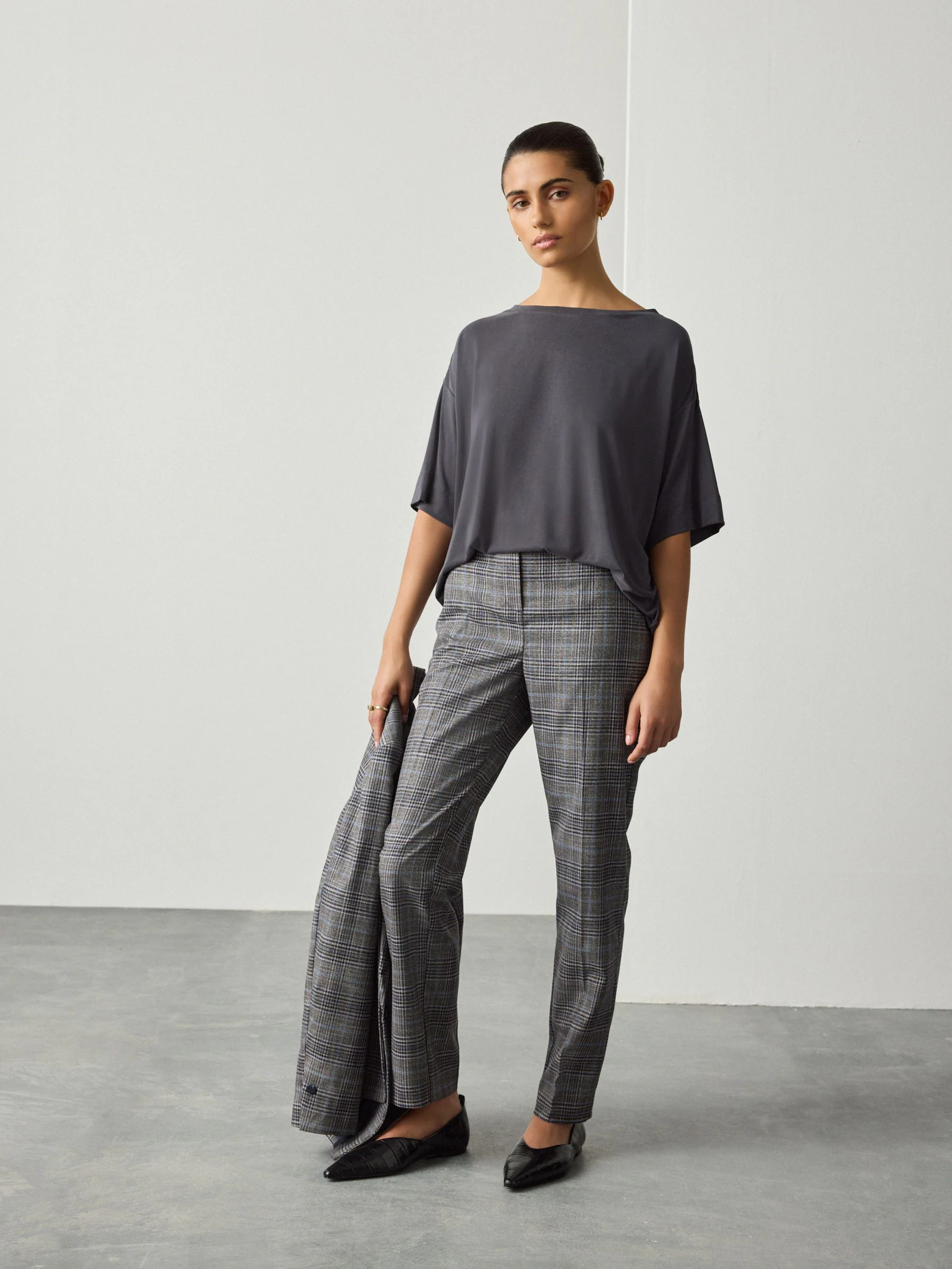 Grijs - Check Sculpting Slim Leg Trousers