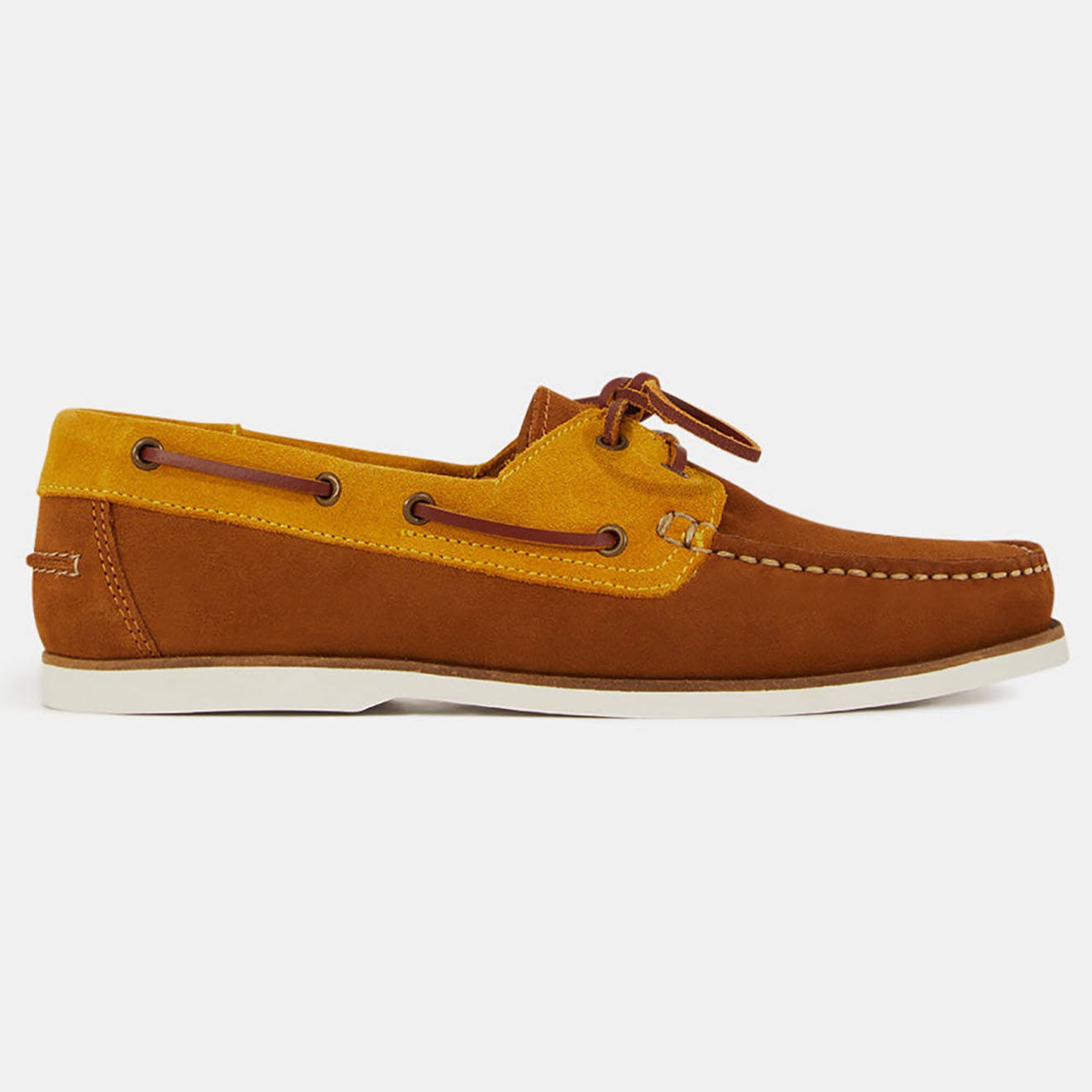 Comptoir GL Chaussures bateau en Velours de Cuir bicolore cognac/Camel