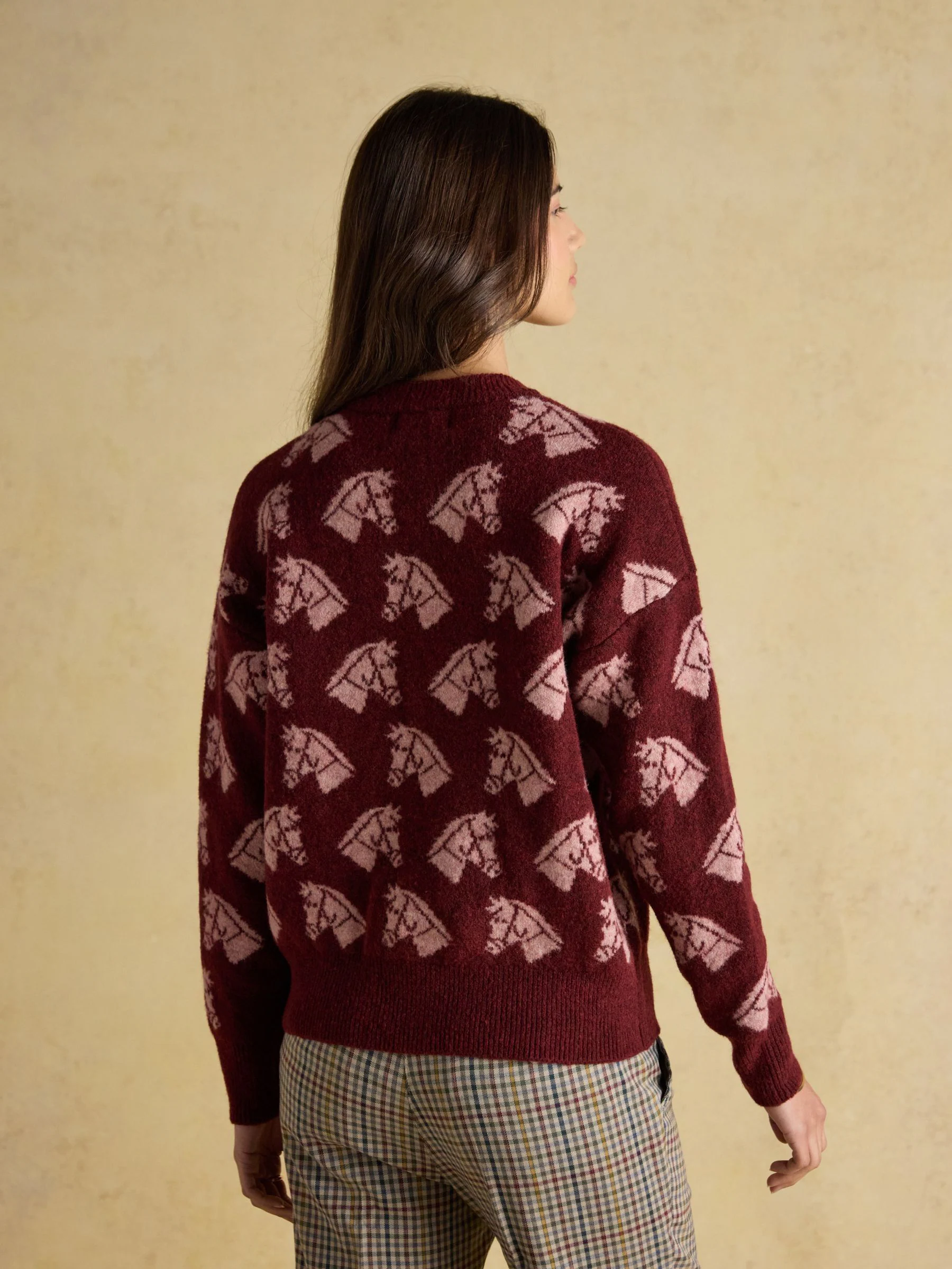 Bourgondisch Tally Ho - Joules Gebreide Trui met Ronde Hals