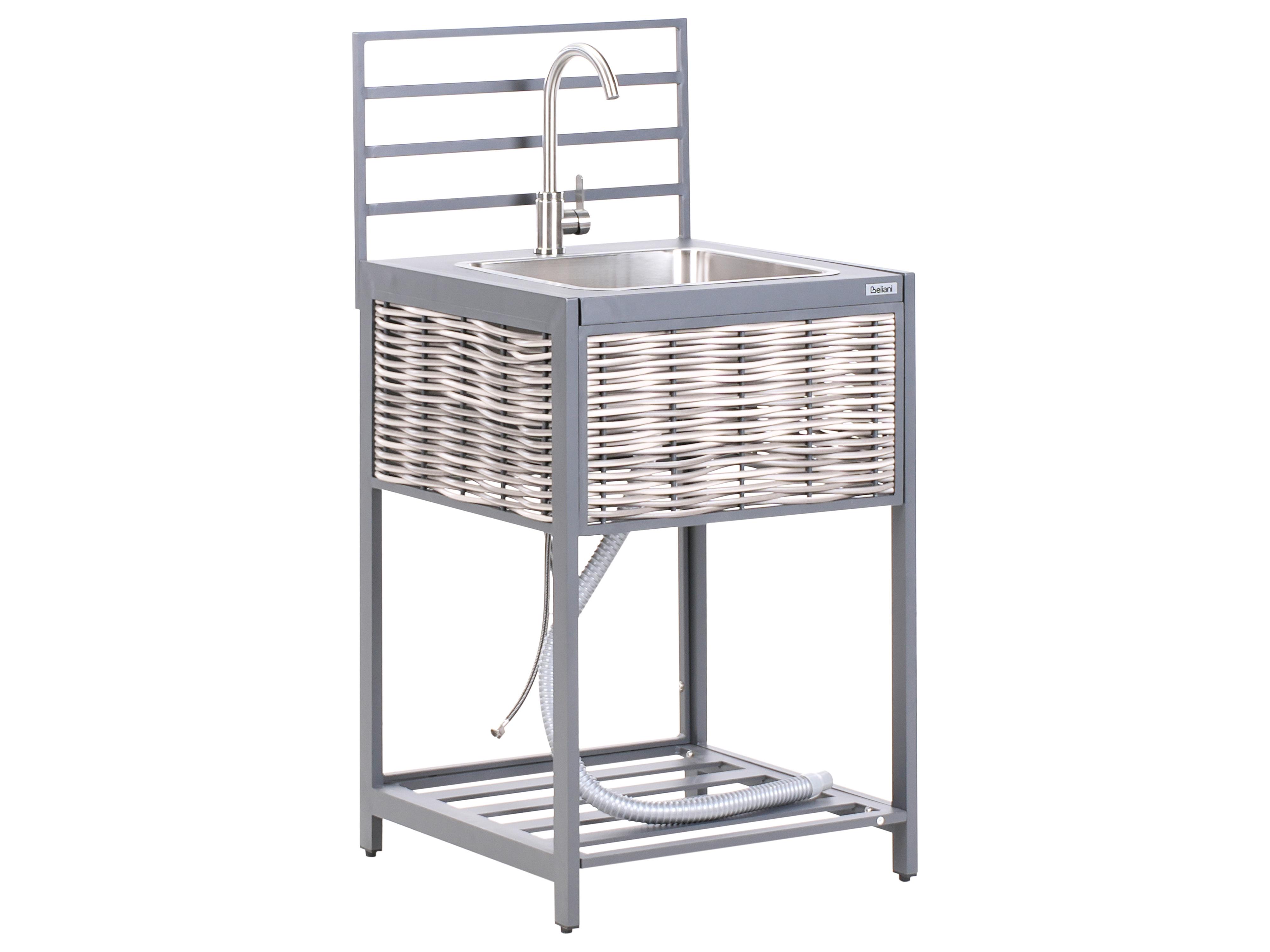 Tuin keukenset 4-delig met spoelbak MIRADOR PE rotan Grijs