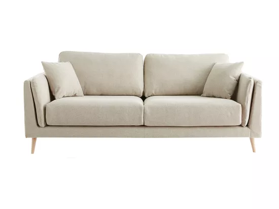 Canapé scandinave 3 places en tissu beige naturel et bois clair VOGUE