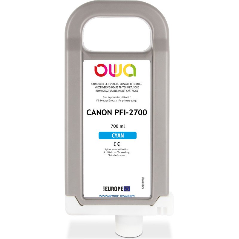 Cartouche d'encre traceur remanufacturable OWA - standard - Cyan - pour CANON PFI-2700 C