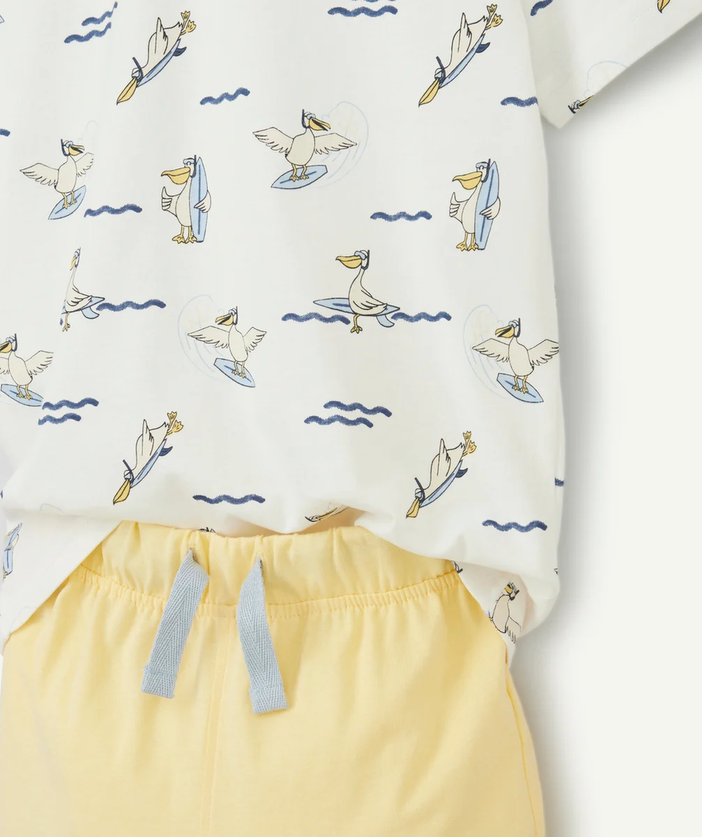 PYJAMA GARÇON EN COTON JAUNE ET IMPRIMÉ PÉLICANS