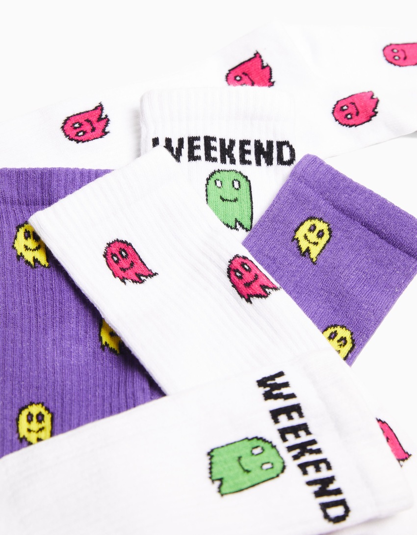 Pacote com 3 pares de meias estampadas