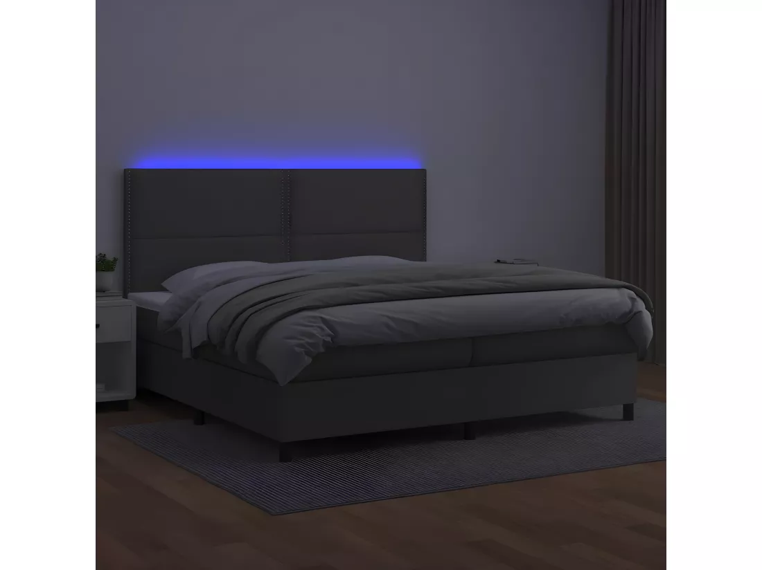 Sommier tapissier et matelas et LED Gris 200x200 cm Similicuir