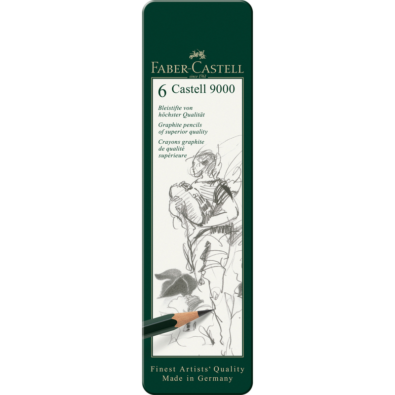 Faber-Castell Bleistifte Castell 9000, 6er Set, HB/B/2B/4B/6B/8B, grün