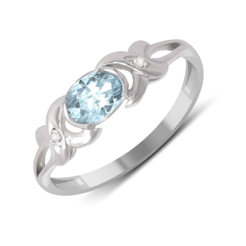 Bague ADEN Aigue-Marine avec diamants sur Argent Massif 925