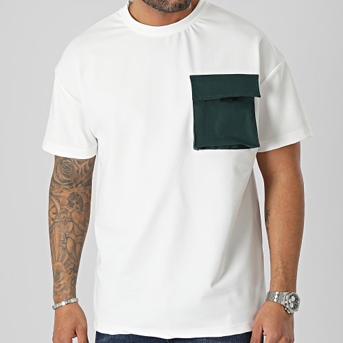 Tee Shirt Oversize Large A Poche Blanc Vert