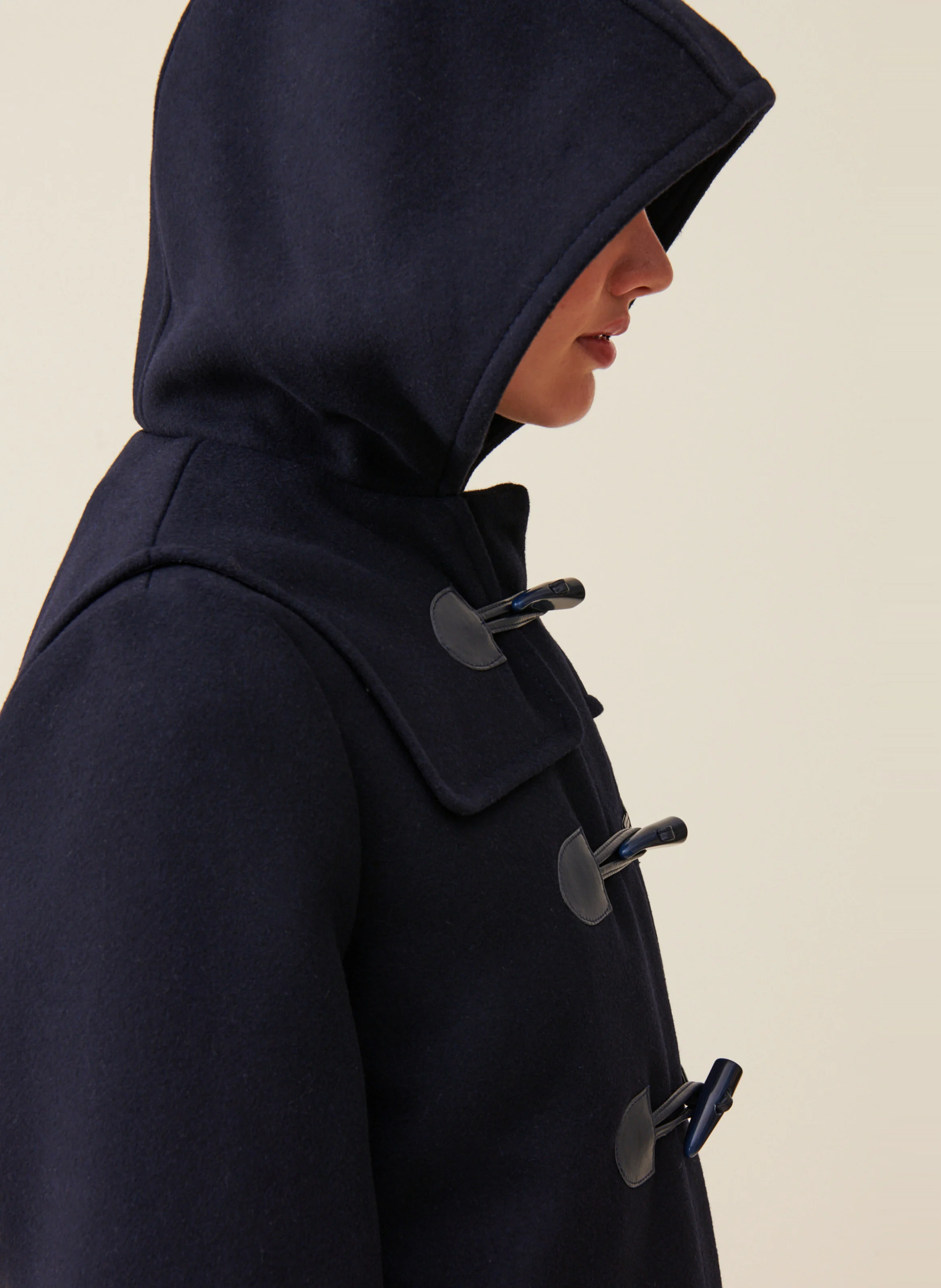 Manteau à capuche droit en laine mélangée | Bleu