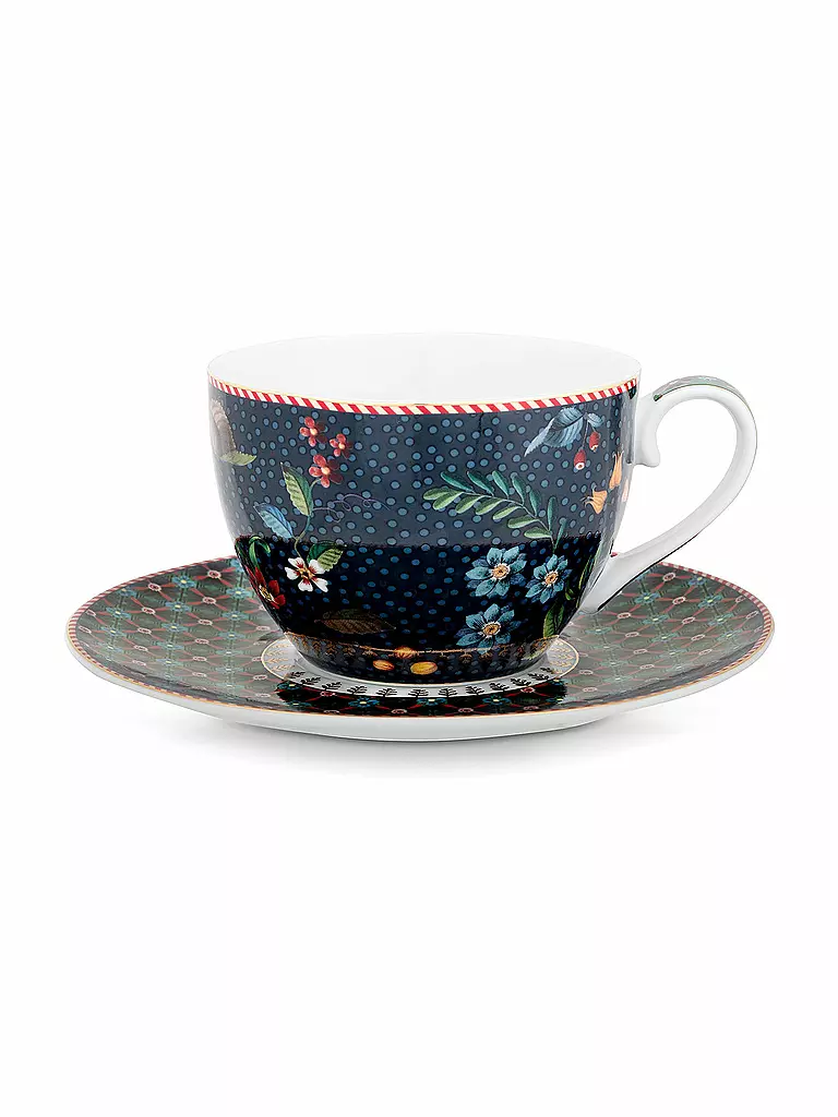 PIP STUDIO Cappuccinotasse mit Untertasse 2-er Set BERRY BLUES 280ml Blue dunkelblau