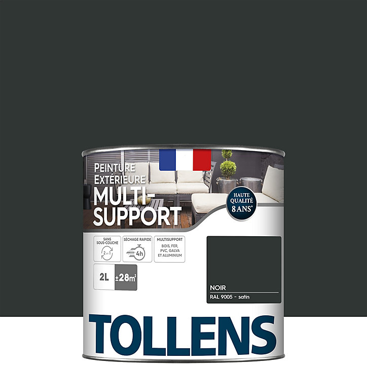 Peinture extérieure multi-supports Tollens satin noir 2L