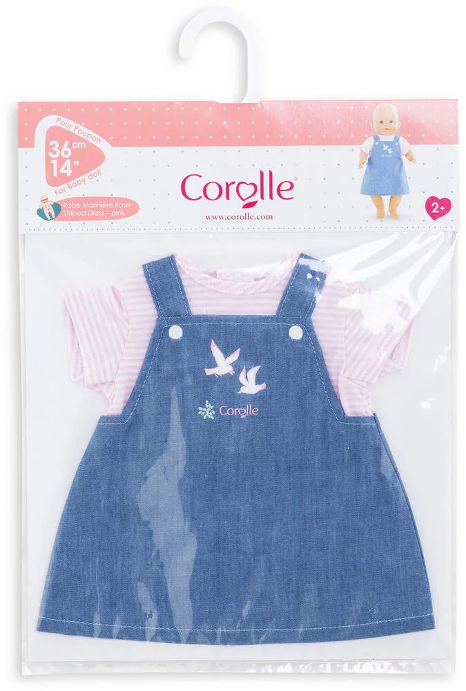 BB36 - ROBE MARINIERE ROSE BORDS DE LOIRE - VETEMENT POUR POUPON 36CM - COROLLE VETEMENTS