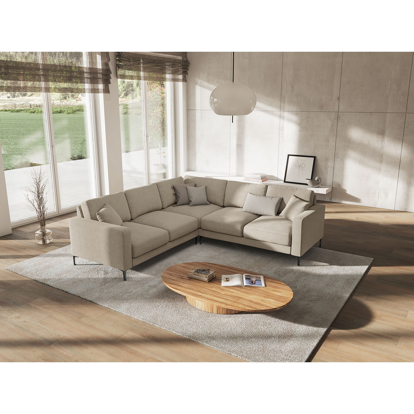 Mazzini Sofas Canapé d'angle Symétrique Venus 5 Places beige - 250x238x90 cm