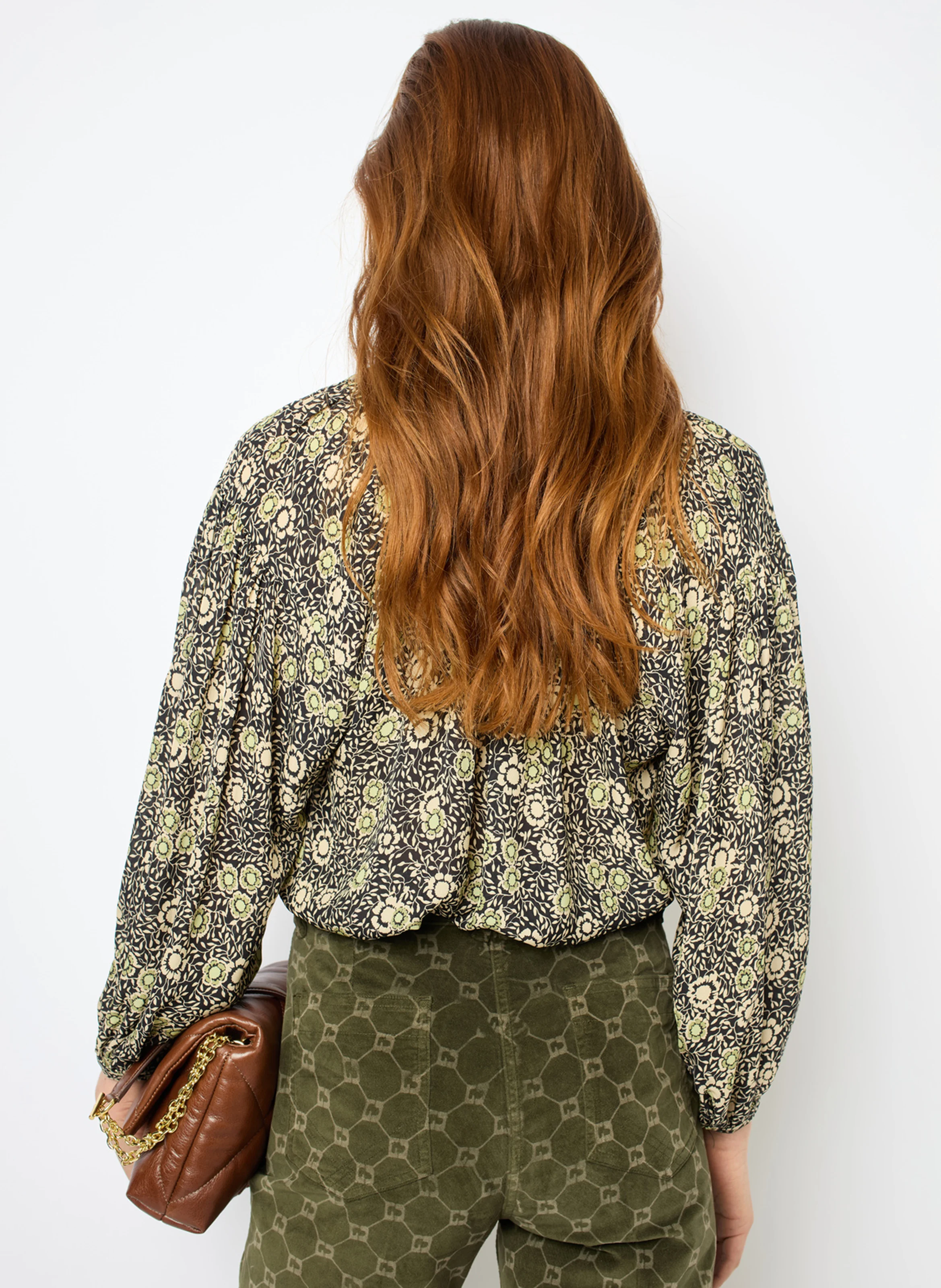 ADENA - Blouse ample col rond à imprimé | Kaki