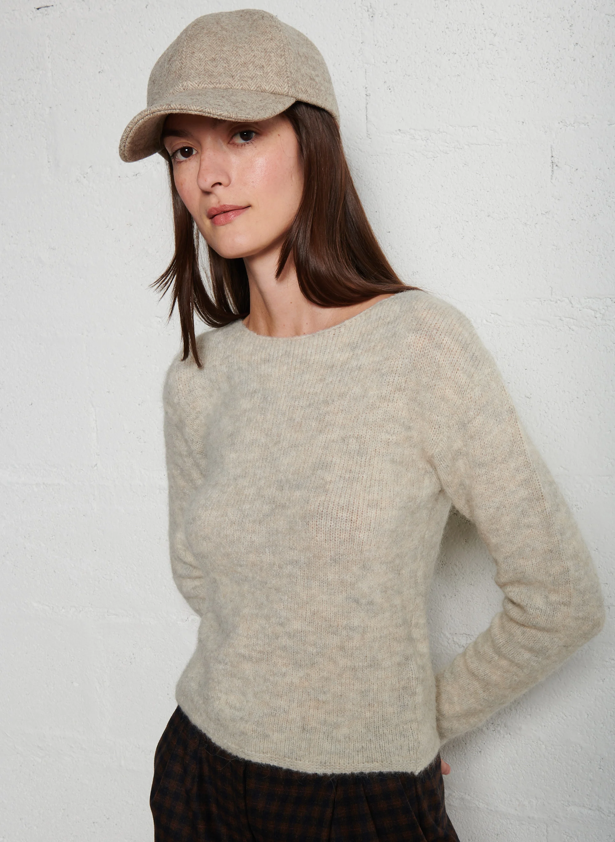 EAST - Pull droit col bateau en maille mélangée | Beige