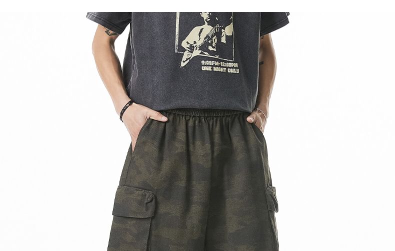 AXEN - Cargoshorts met elastische taille en camouflageprint