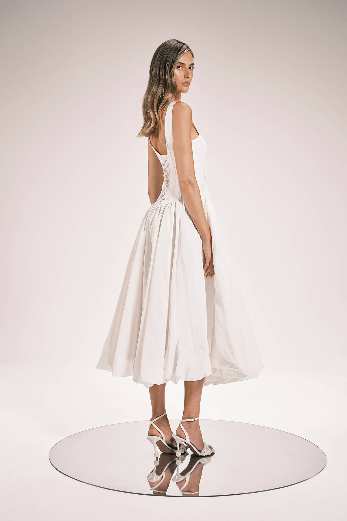 KarenMillen Robe Midi Tissée En Taffetas Avec Corsage Ajusté Et Jupe Bouffante