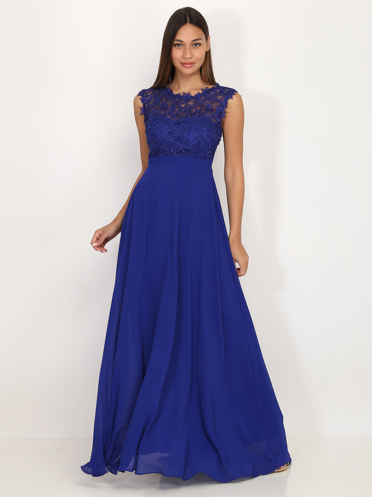 Robe longue à dentelle- Bleu