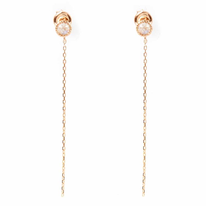 Boucles D'oreilles Argent Chaine Rose Et Pierre Solo Naturelle
