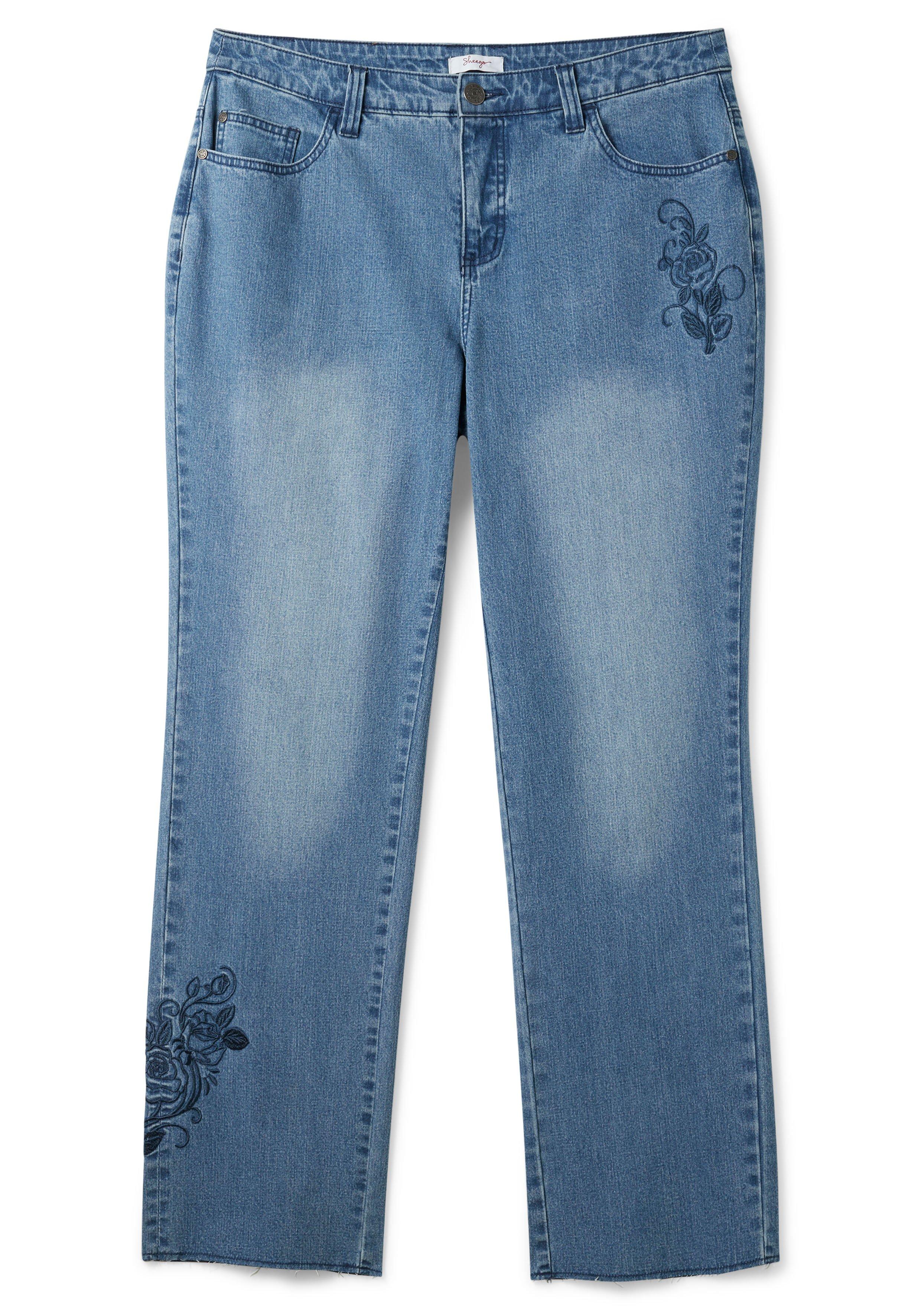Gerade Jeans mit Blumenstickereien