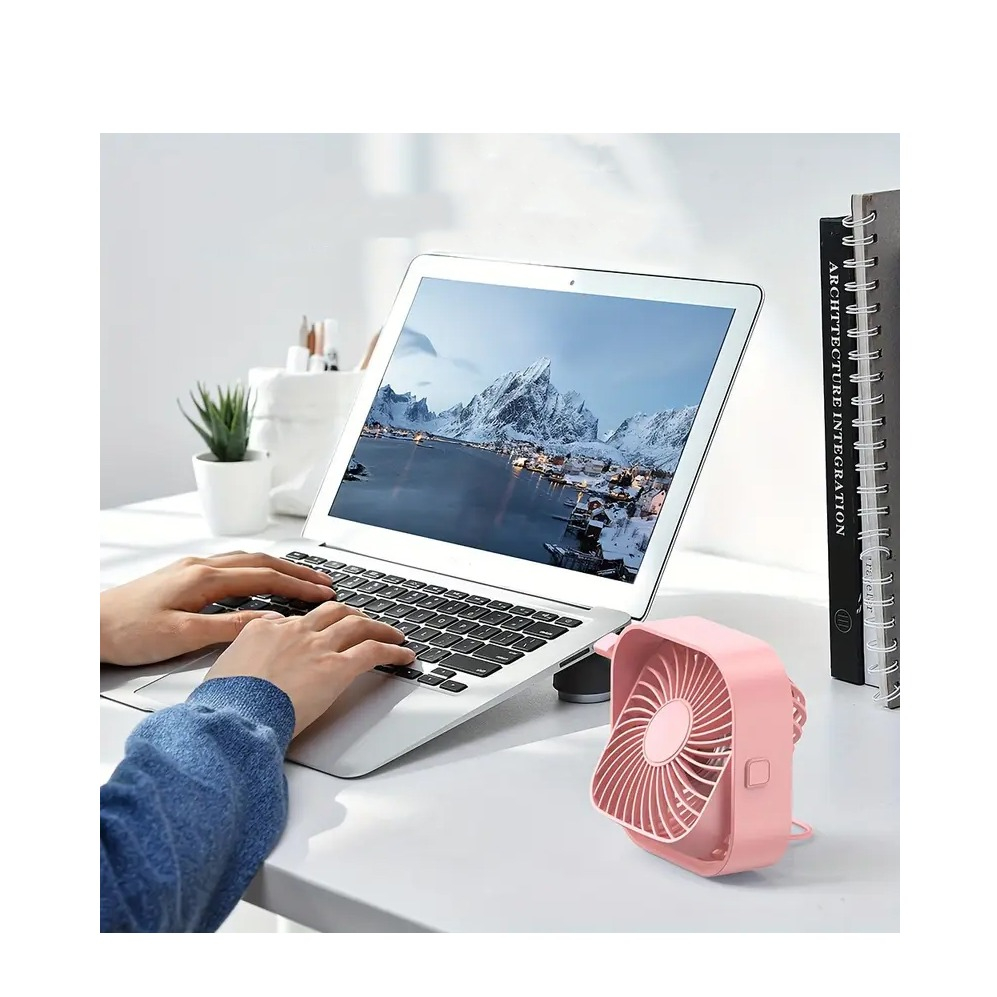 (12x12cm) 5W USB Desktop Ventilator Schreibtisch Lüfter mit Standfuss / 3 Geschwindigkeitsstufen - Rosa
