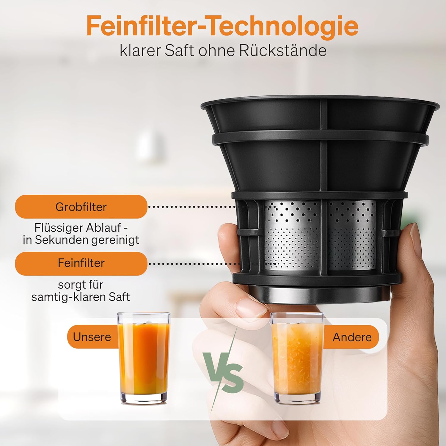 Entsafter Slow Juicer - Entsafter Gemüse und Obst Testsieger - 130 mm XXL Einfüllschacht, 1,8 L Füllvolumen, Juicer Machine mit 2 Gläsern, 3-fach Edelstahl-Filter, einfache Reinigung, 250W