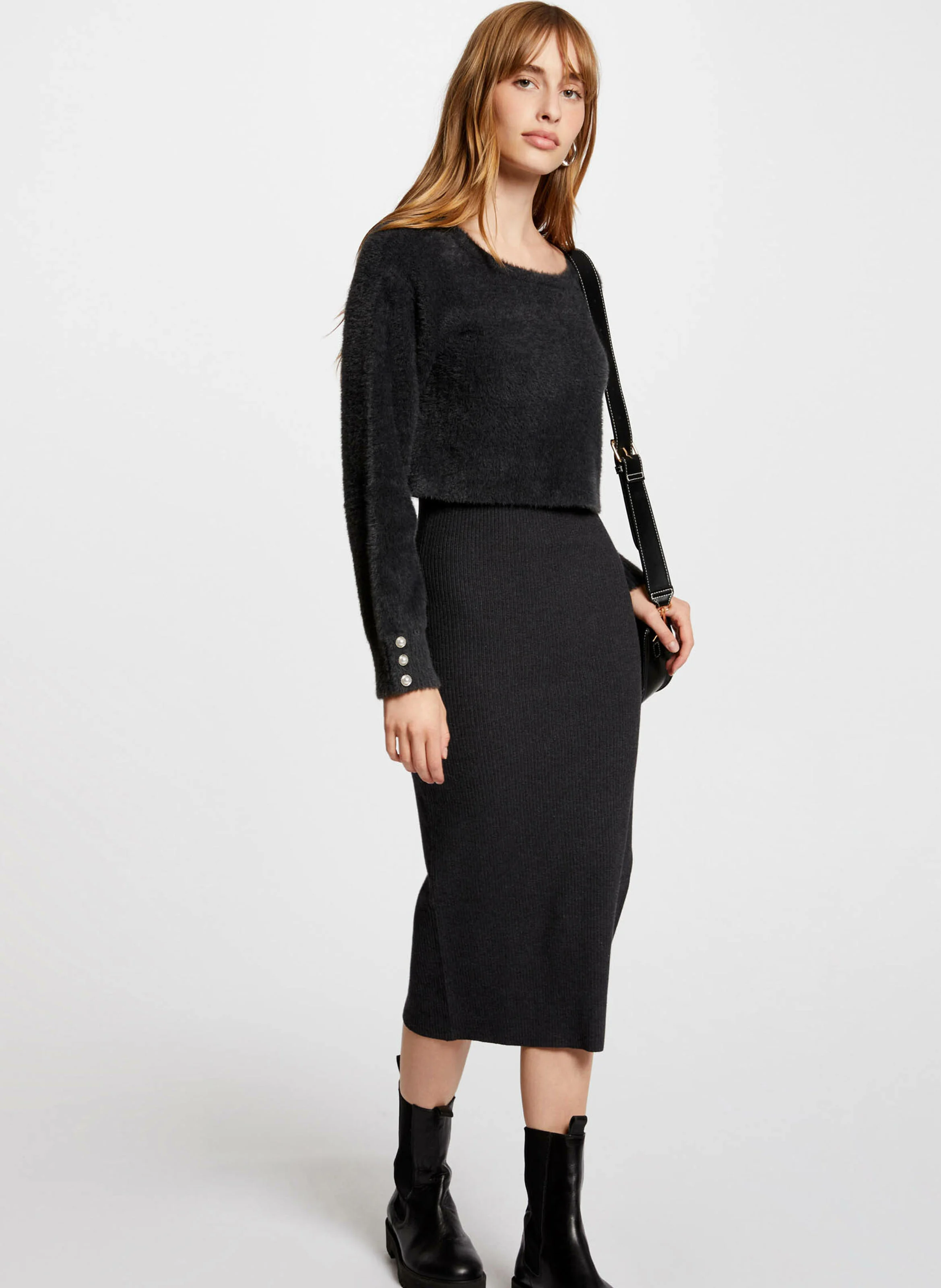 RMONA - Robe midi col rond | Gris