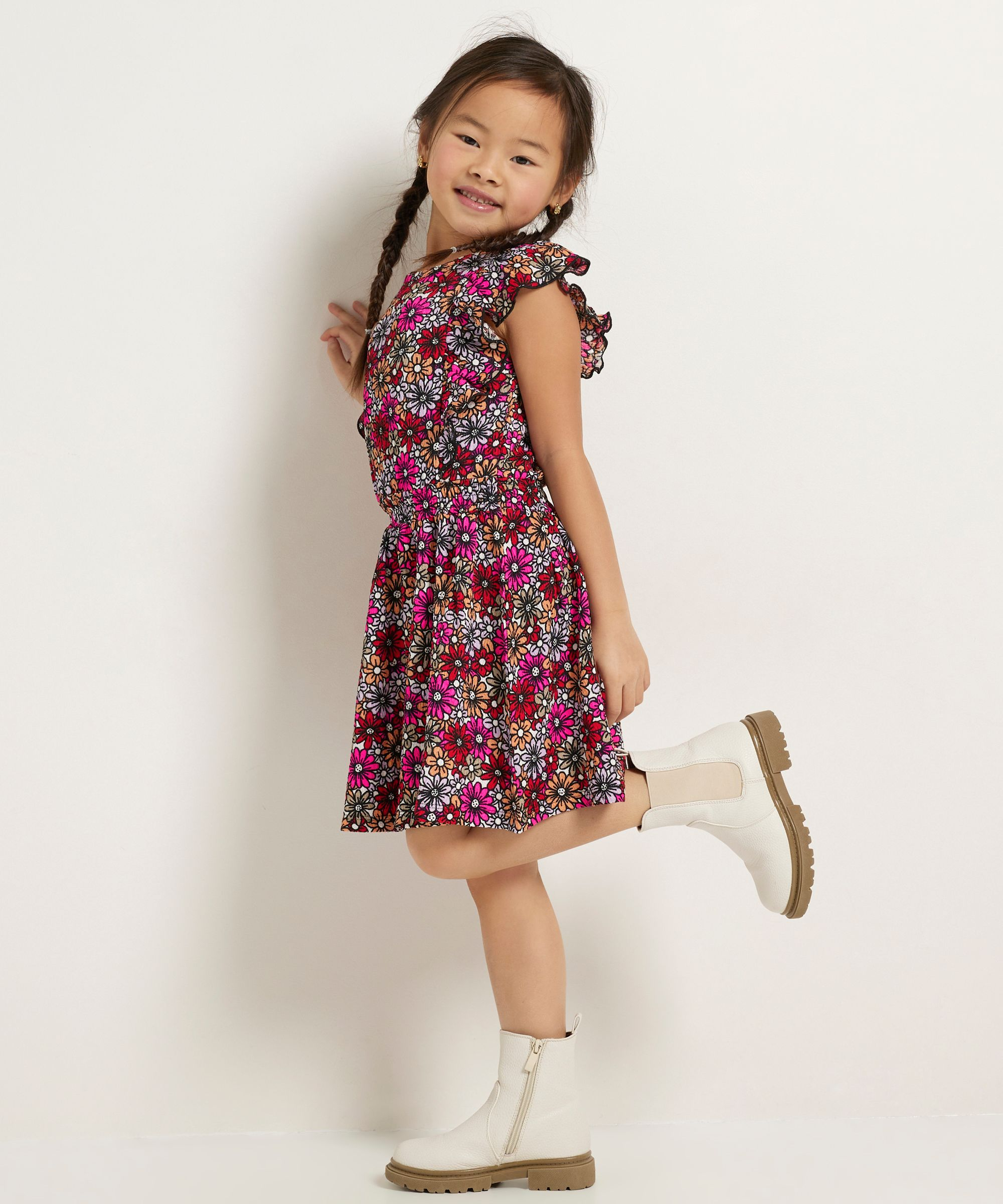 jurk met ruchestrook en all-over print