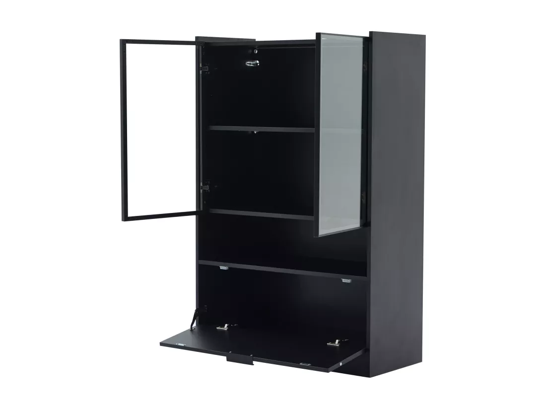 Vitrine LED moderne 80x120x35cm- avec éclairage LED 16 couleurs - avec 2 portes vitrées - avec compartiments de rangement - Noir