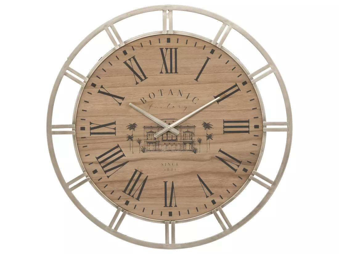 Grande Pendule murale en métal doré et bois D 70 cm